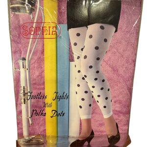 Vintage Sopfia White/Black Polka Dot Footless Tights OS